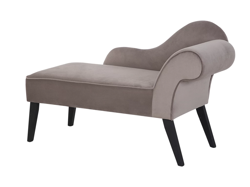 Mini Chaise Longue En Velours Taupe Côté Droit BIARRITZ – Image 4