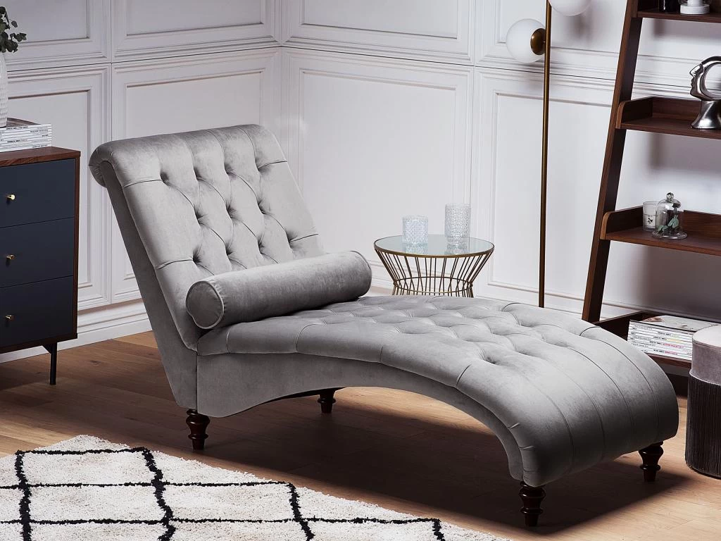 Chaise Longue En Velours Gris Clair MURET – Image 2