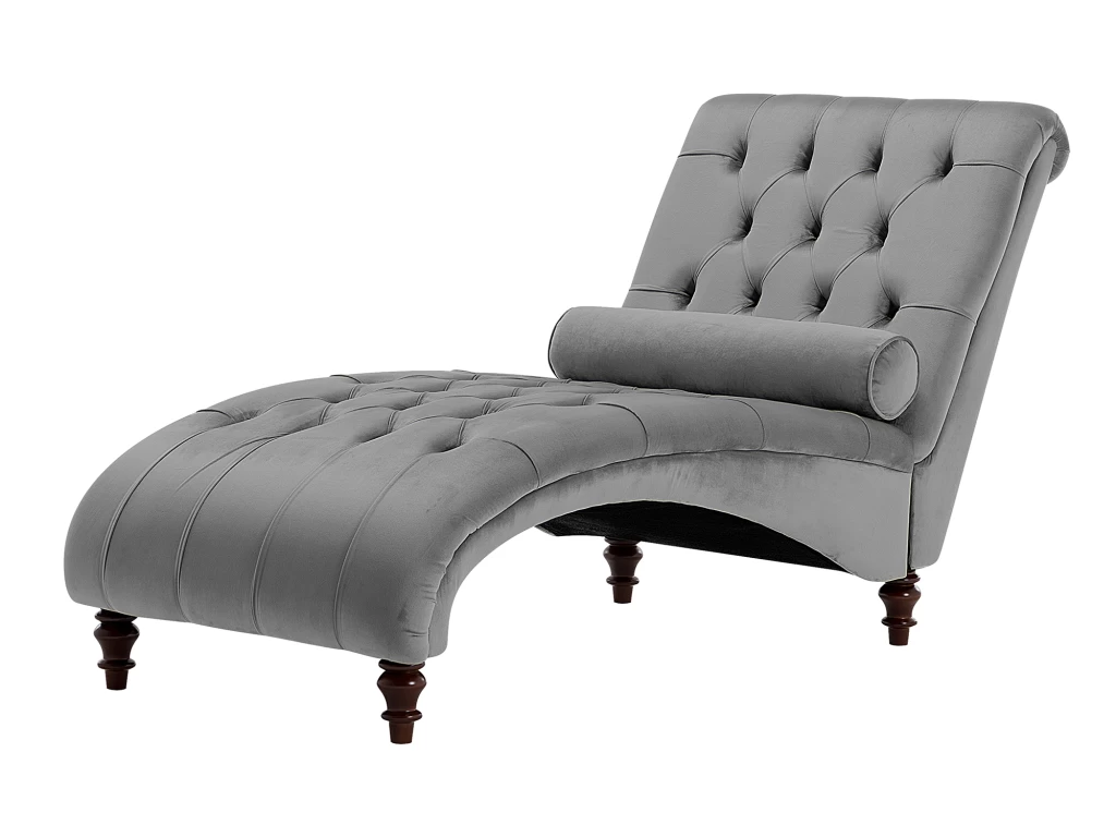 Chaise Longue En Velours Gris Clair MURET – Image 4