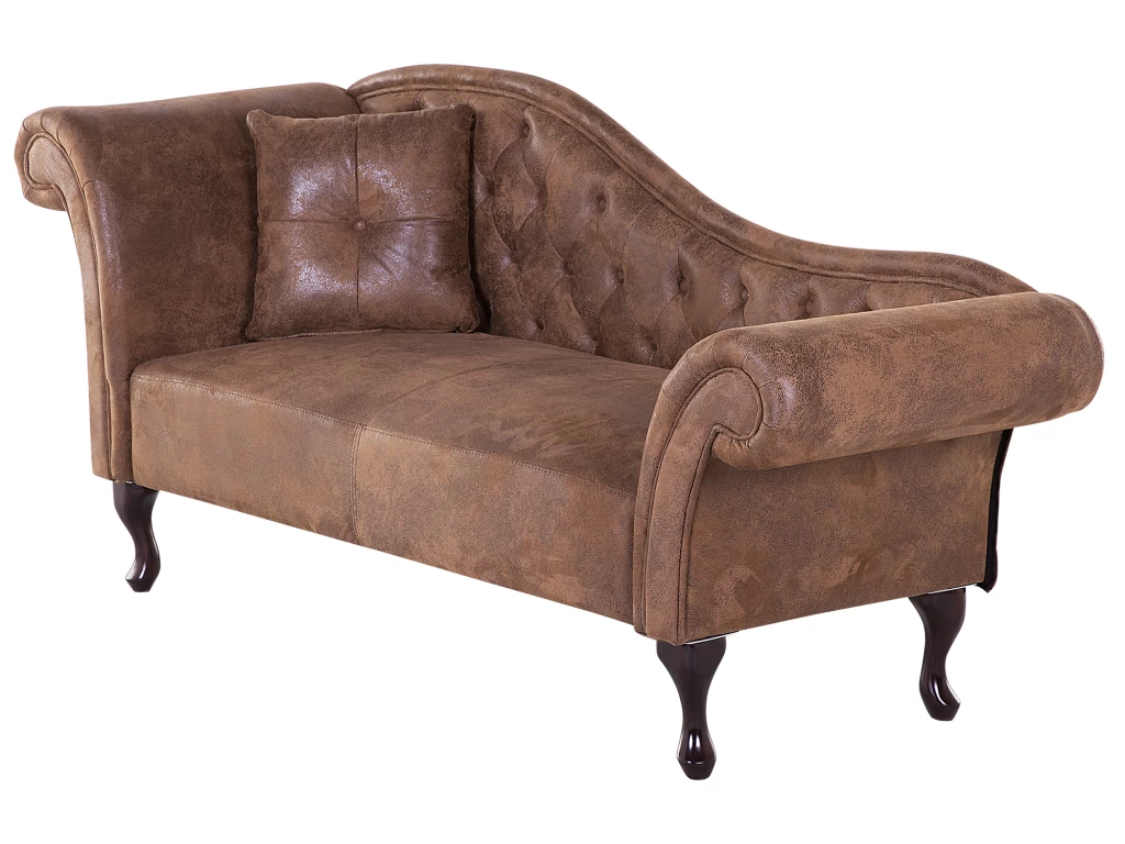 Méridienne Côté Gauche En Cuir Suède Marron LATTES – Image 4