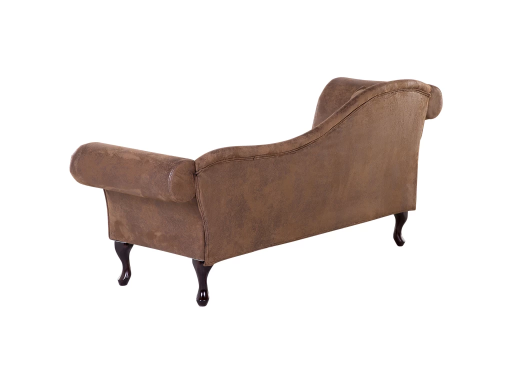 Méridienne Côté Gauche En Cuir Suède Marron LATTES – Image 6