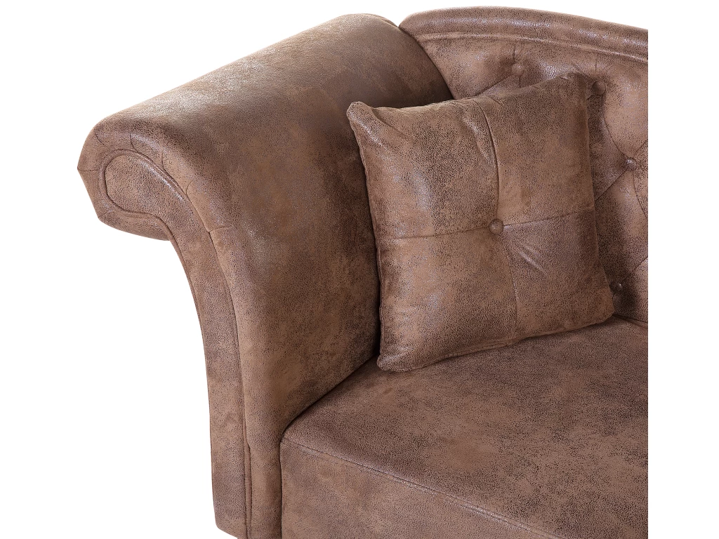 Méridienne Côté Gauche En Cuir Suède Marron LATTES – Image 7