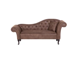 Méridienne Côté Droit En Cuir Suède Marron LATTES