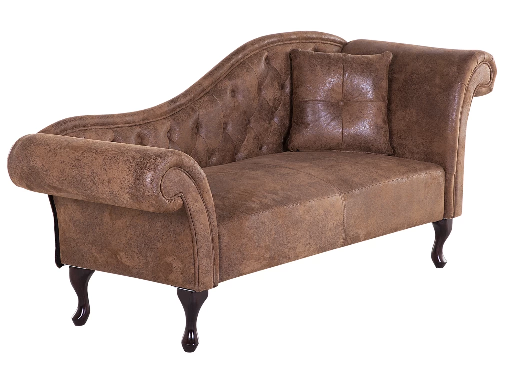 Méridienne Côté Droit En Cuir Suède Marron LATTES – Image 4