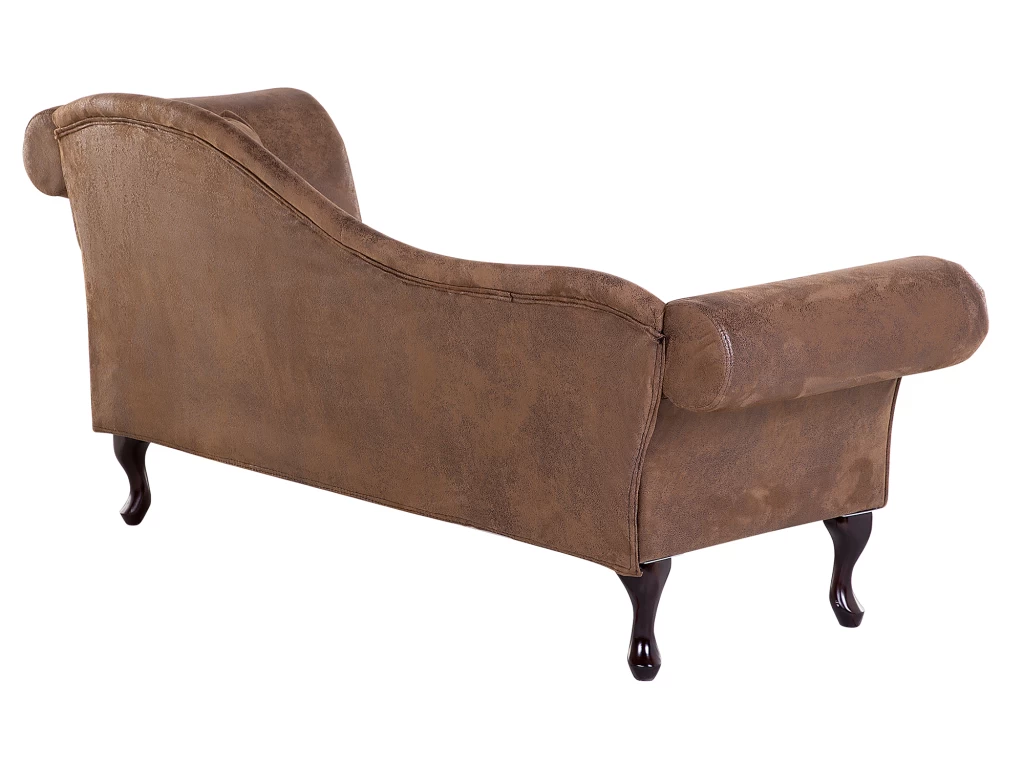 Méridienne Côté Droit En Cuir Suède Marron LATTES – Image 5