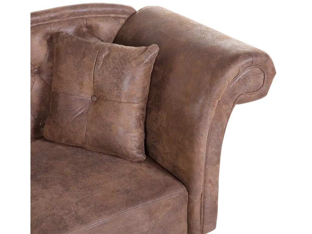 Méridienne Côté Droit En Cuir Suède Marron LATTES – Image 7