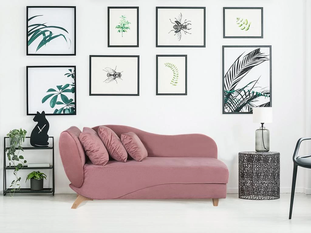 Chaise Longue Côté Gauche En Velours Rose MERI – Image 2