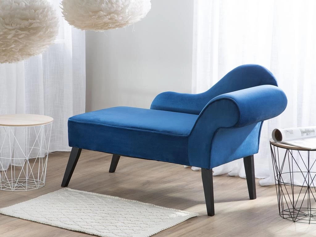 Mini Chaise Longue En Velours Bleu Côté Droit BIARRITZ – Image 2