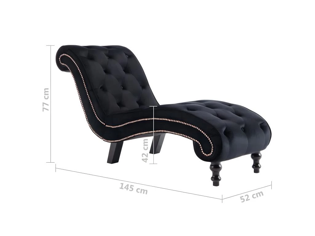 Chaise Longue Noir Velours – Image 8