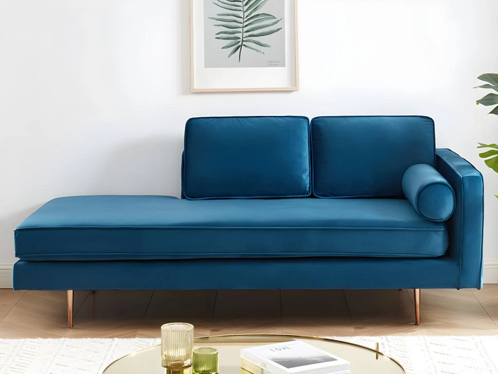 Méridienne Droite En Velours KAHEL - Bleu Canard – Image 9