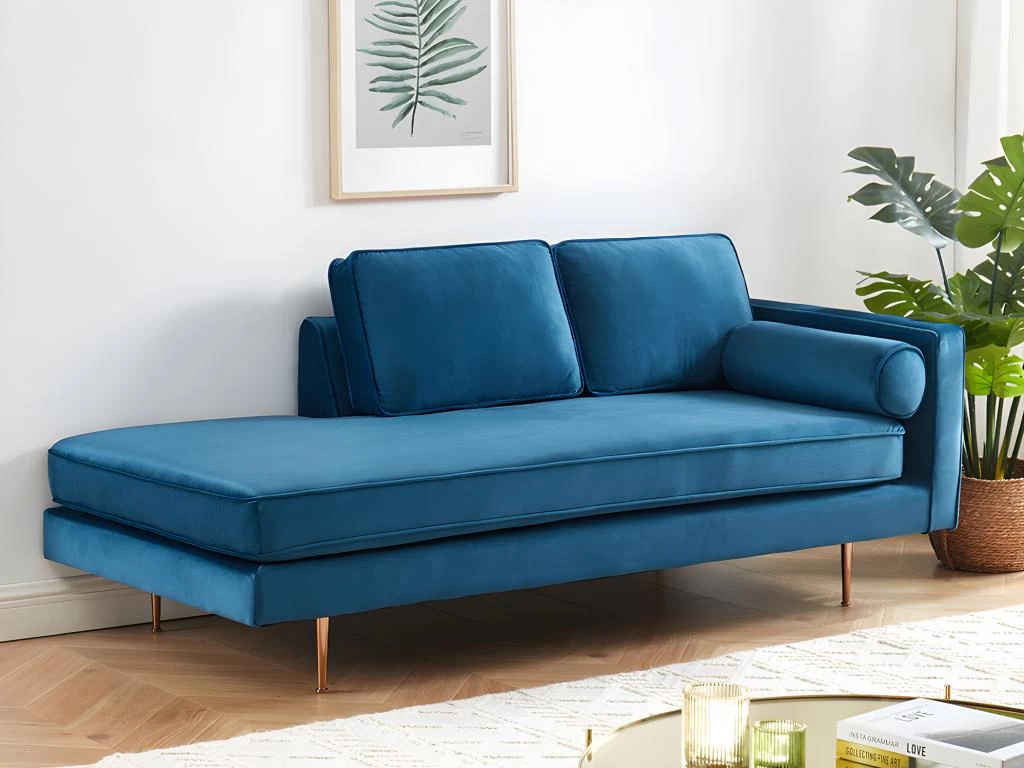 Méridienne Droite En Velours KAHEL - Bleu Canard – Image 3