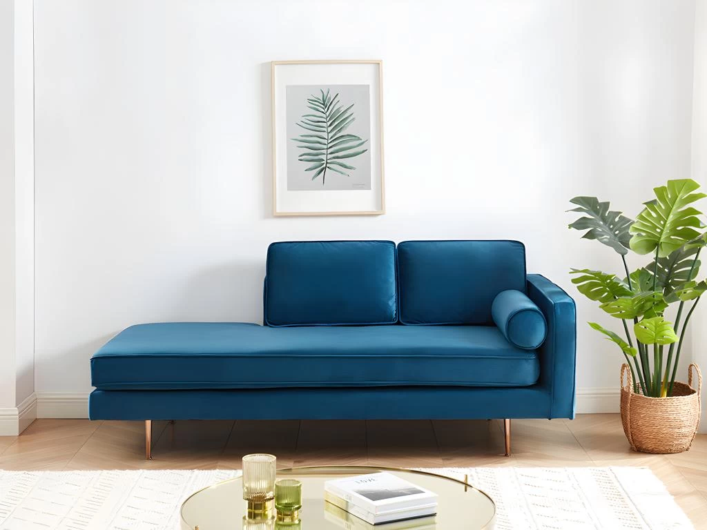 Méridienne Droite En Velours KAHEL - Bleu Canard – Image 2