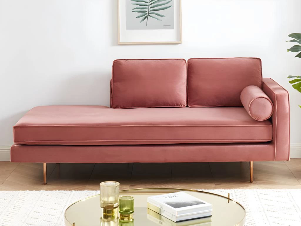 Méridienne Droite En Velours KAHEL - Vieux Rose – Image 9