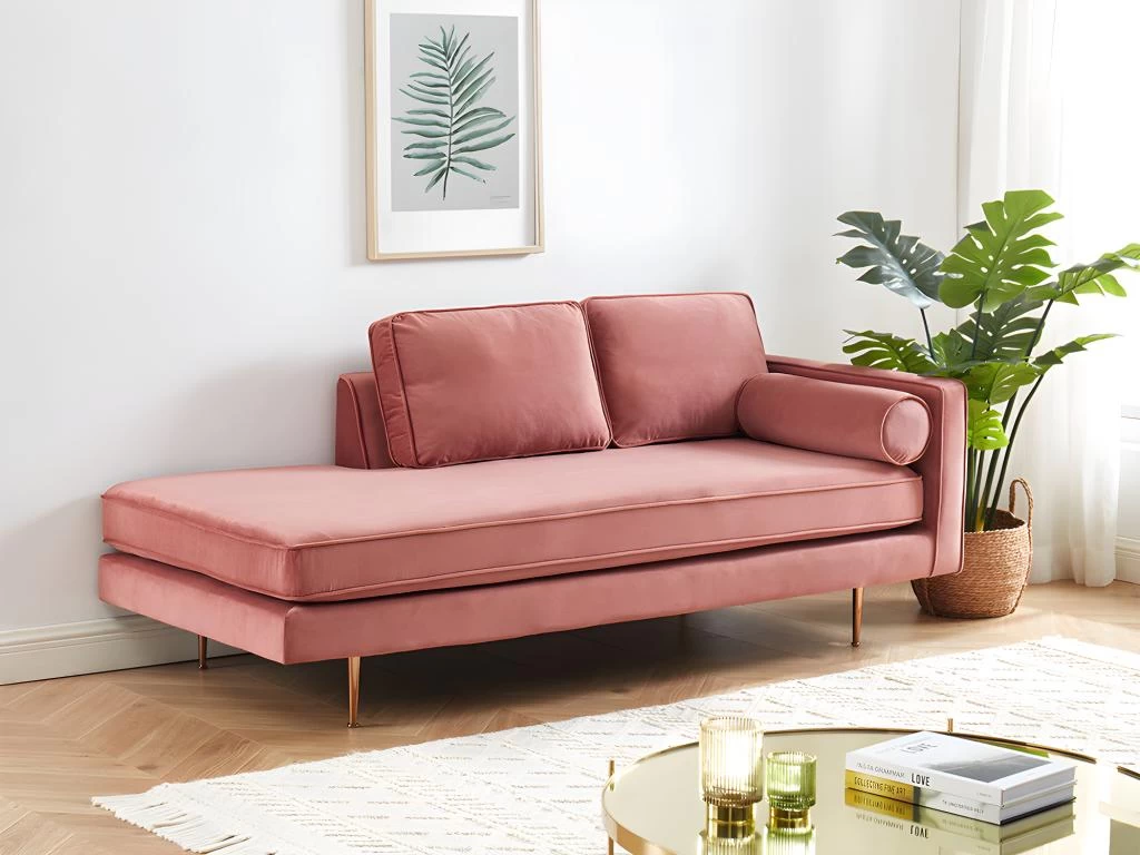 Méridienne Droite En Velours KAHEL - Vieux Rose