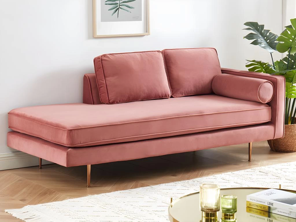 Méridienne Droite En Velours KAHEL - Vieux Rose – Image 3