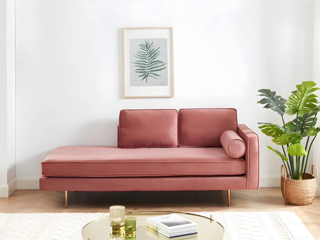 Méridienne Droite En Velours KAHEL - Vieux Rose – Image 2