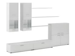 Ensemble De Meubles, Meuble TV, Ilumin. LED, Blanc Laque/Blanc Mate,300x189x42cm