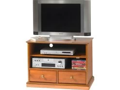 Meuble TV Merisier 2 Tiroirs Roulettes