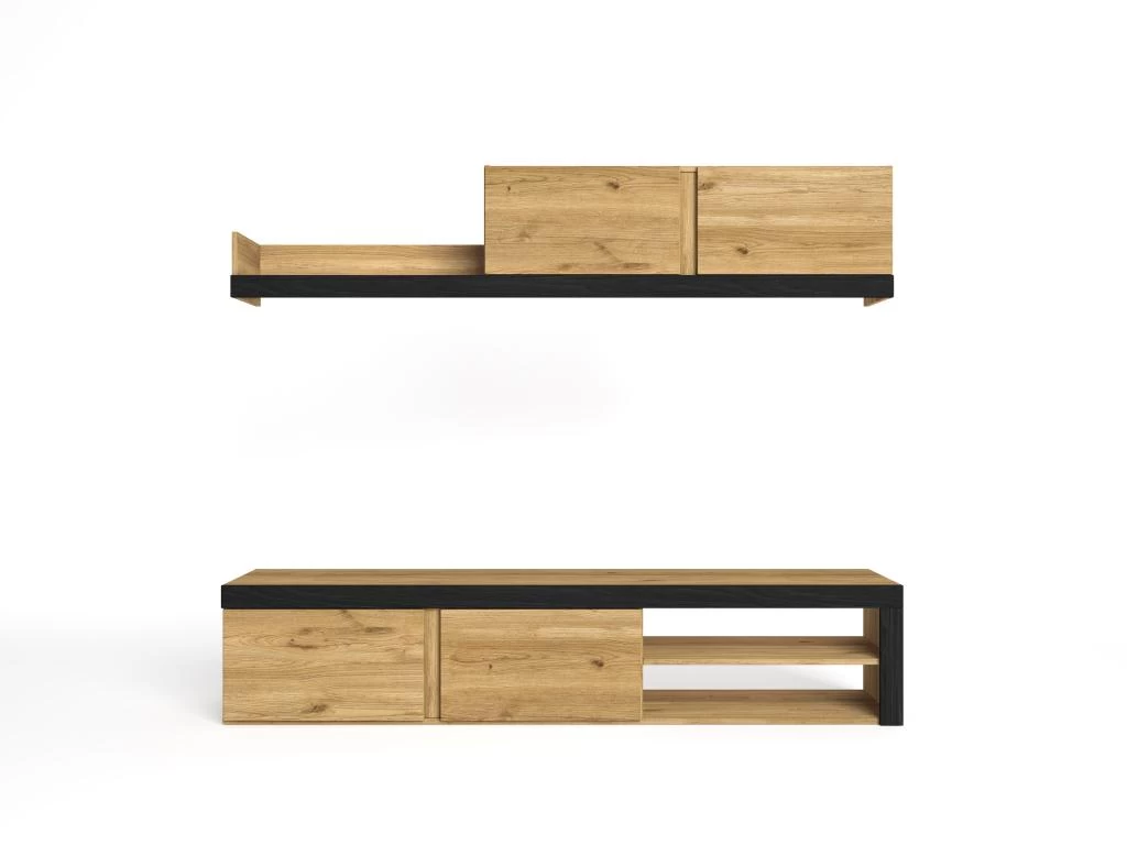 Salon IDEM "Naturale" - Ensemble De Meubles - Meuble Bas TV - Chêne/Noir - 200x180x40cm – Image 3