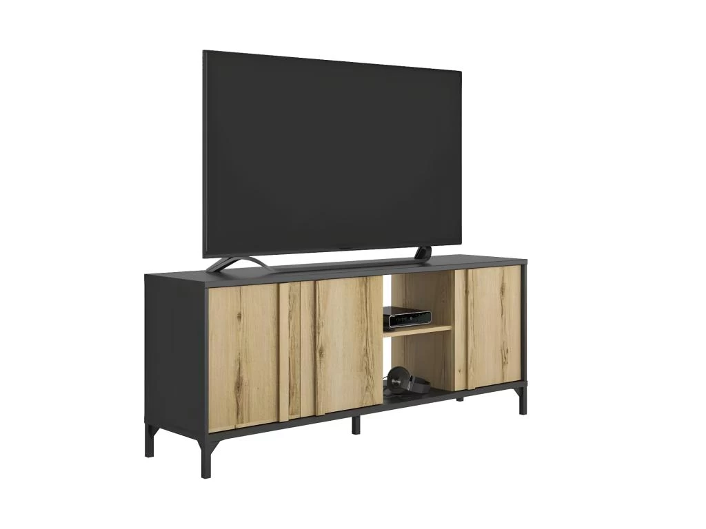 Meuble TV 3 Portes ChĂȘne/Noir - NECTAIRE â Image 2