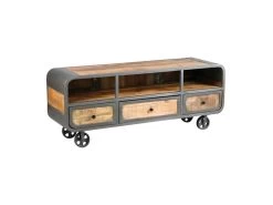 Meuble TV 3 Tiroirs Acier/Bois Massif - CHALERSTON