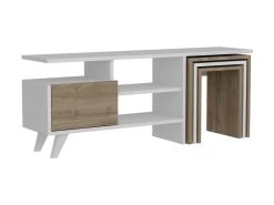 Meuble Tv Sena Design 100 % Panneau De Particules Plaqué Mélaminé En Couleur Blanc Nogal, 120x49x29,5cm