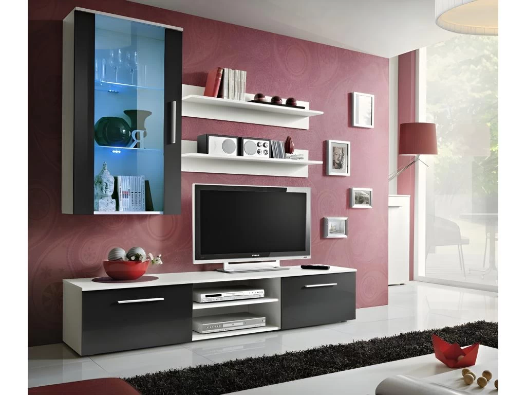 Meuble TV GALINO E Design, Coloris Blanc Et Noir. Meuble Moderne Et Tendance Pour Votre Salon.