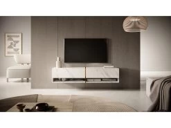 Meuble Tv 140 Cm -marbre Blanc Avec Insert D'or - MIRRGO