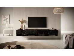 Meuble Tv 200 Cm -marbre Noir Avec Insert D'or - MIRRGO