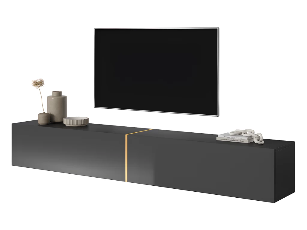 Meuble TV 200 Cm - Noir Avec Insert Doré - BISIRA – Image 3
