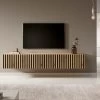 Meuble TV 175 Cm - En Chêne Artisan Avec Façade Fraisée Et Inserts Noirs - TELIRE