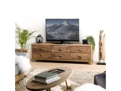 ANDRIAN - Meuble TV Marron 6 Tiroirs Bois Pin Recyclé