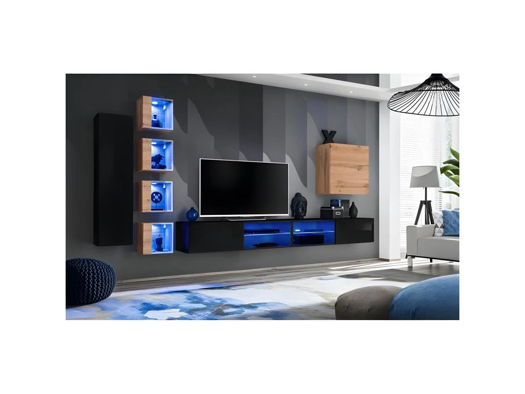 Ensemble Meuble TV "Switch XXVI" 320cm Noir & Naturel – Image 2
