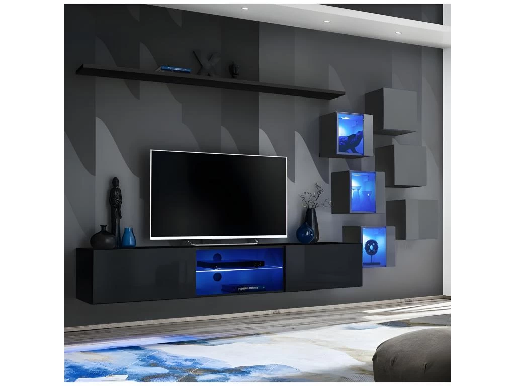 Ensemble Meuble TV "Switch XXI" 260cm Noir & Gris