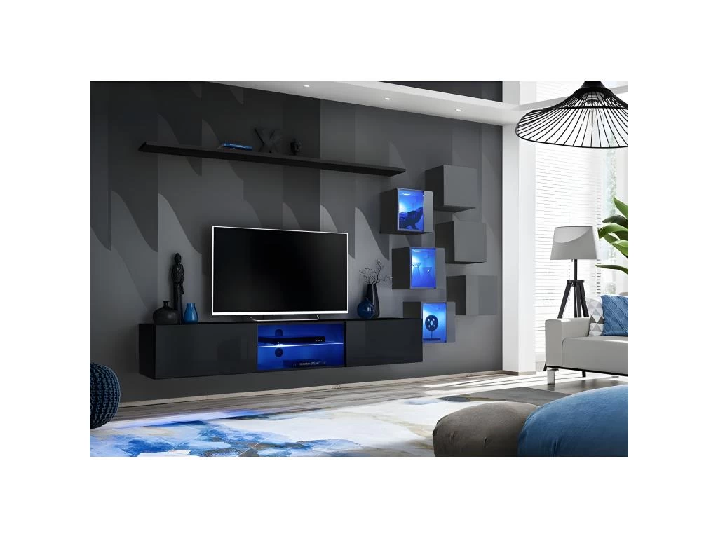 Ensemble Meuble TV "Switch XXI" 260cm Noir & Gris – Image 2