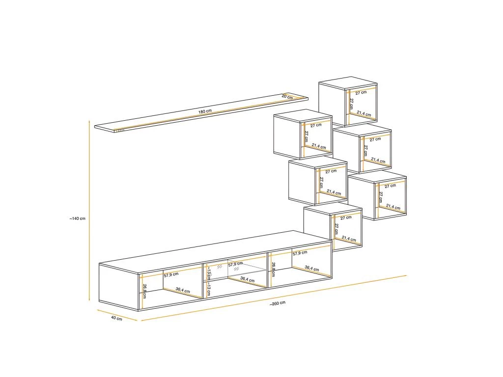 Ensemble Meuble TV "Switch XXI" 260cm Noir & Gris – Image 4