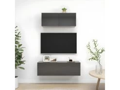 Ensemble De Meuble TV 2 Pcs Gris Brillant Aggloméré