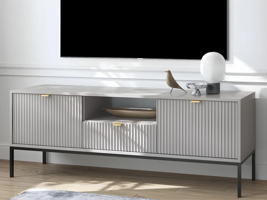 Meuble TV Avec 2 Portes, 1 Tiroir Et 1 Niche - Gris - LIOUBA De Pascal MORABITO – Image 2