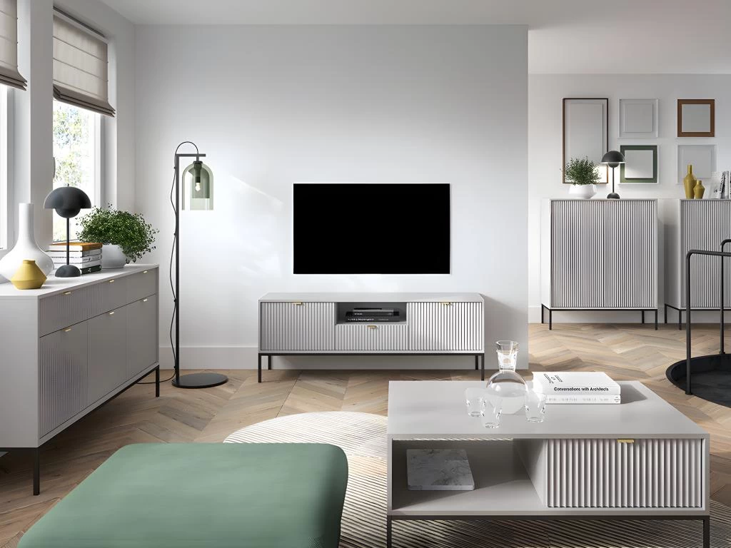 Meuble TV Avec 2 Portes, 1 Tiroir Et 1 Niche - Gris - LIOUBA De Pascal MORABITO – Image 5