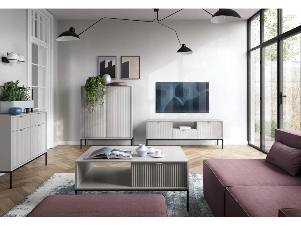 Meuble TV Avec 2 Portes, 1 Tiroir Et 1 Niche - Gris - LIOUBA De Pascal MORABITO – Image 6