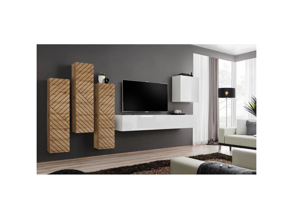 Meuble TV Suspendu 180cm Coloris Blanc Collection SWITCH. Finitions Brillantes. – Image 3