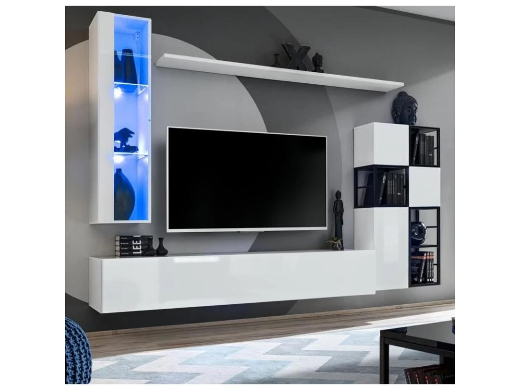 Ensemble Meuble TV Design "Switch II" 250cm Blanc & Noir