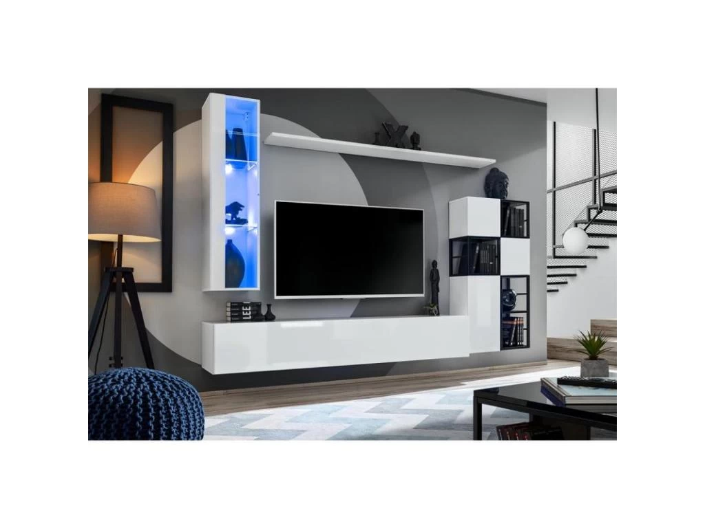 Ensemble Meuble TV Design "Switch II" 250cm Blanc & Noir – Image 2
