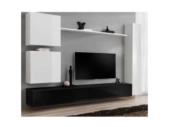 Meuble TV Mural Design "Switch VIII" 280cm Blanc & Noir