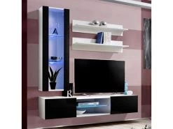 Meuble TV Mural Design "Fly XIX" 170cm Noir & Blanc