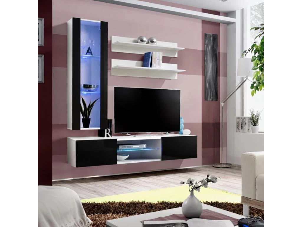 Meuble TV Mural Design "Fly XIX" 170cm Noir & Blanc – Image 2