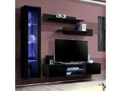 Meuble TV Mural Design "Fly XIX" 210cm Noir