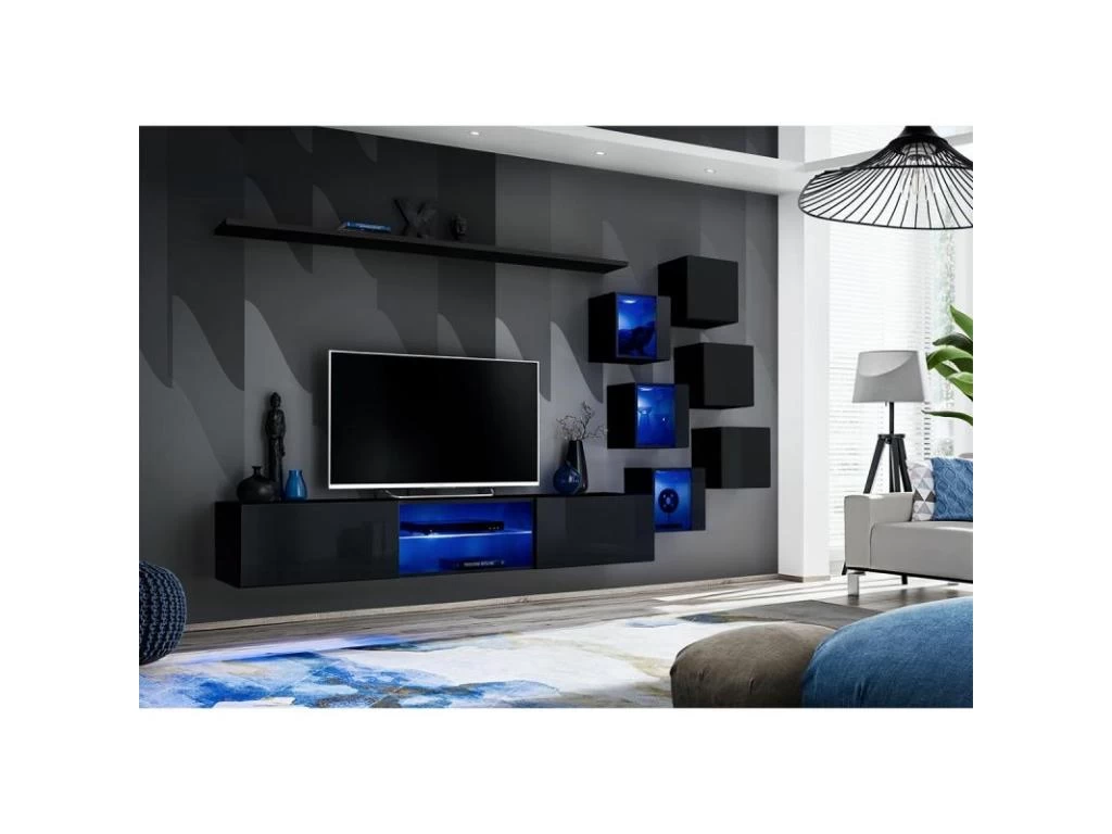 Ensemble Meuble TV Design "Switch XXI" 260cm Noir – Image 2