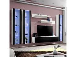 Meuble TV Mural Design "Fly II" 310cm Noir & Blanc