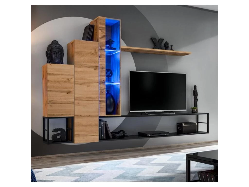 Ensemble Meuble TV Design "Switch VIII" 240cm Naturel & Noir